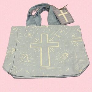 BNWT Enchante Inspirational Cross Christian Easter Jesus Pastel Blue Tote Bag